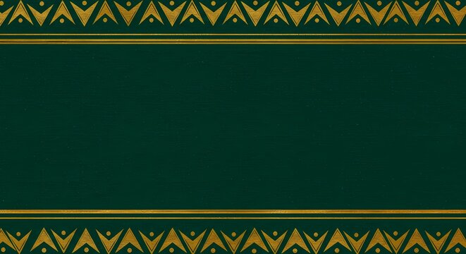 Elegant Green Background with Golden Tribal Border Pattern, Ideal for Invitations and Presentations