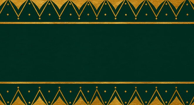 Elegant dark green background with luxurious golden geometric pattern borders