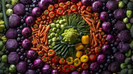 Top view of vibrant vegetables on a dark background, showcasing their natural beauty 