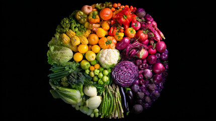 Top view of vibrant vegetables on a dark background, showcasing their natural beauty 