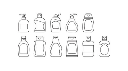 Collection of various hand drawn cosmetic and personal care bottles with dispenser caps vector