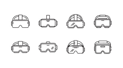 Collection of virtual reality vr headsets diverse designs outline style technology vector