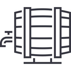 Outline Icon of a Wooden Barrel with a Tap for Dispensing Liquid Set Against a Transparent Background Representing Storage and Beverage Production