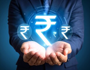 Rupees icons in hands splashes