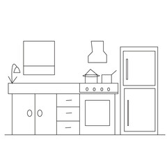 Line Art Kitchen Stove with Boiling Pot
