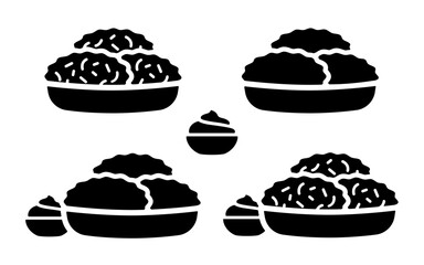Latkes or potato pancakes icon, black silhouette isolated on white. Traditional Hanukkah Latke with sour cream, stencil style. Vector clipart or png for minimalist Hanukkah design and print.