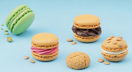 Obraz premium Colorful macarons assorted flavors dessert pastry sweets