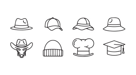 Collection of hand drawn various hats and headwear icons simple sketch style on white vector