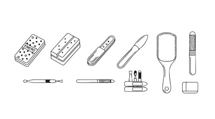 Collection of foot care tools including brushes files and pumice stones for pedicure and foot hygiene vector