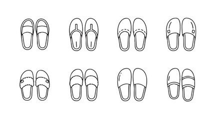 Collection of eight pairs of slippers overhead view hand drawn sketch style apparel vector © Tanvir