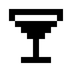 Pixel art illustration of a stemmed glass filled with liquid, simple and minimalist.