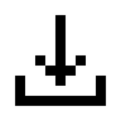 Obraz premium A simple black pixel art icon of a download symbol with a downward arrow.