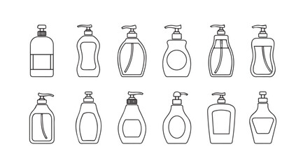 Collection of dispenser bottles showing various shapes and designs for soaps and lotions vector