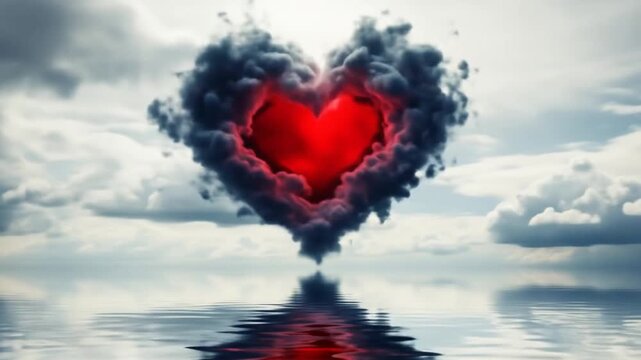 Grief: The Raincloud and Drowning Heart - Imagine a raincloud hovering over a heart submerged in water, illustrating the drowning feeling of grief