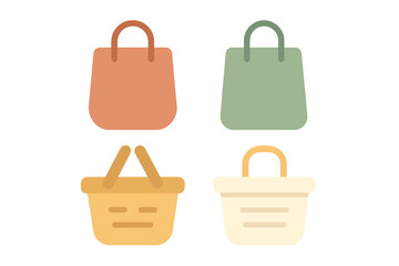 Colorful collection of shopping bags and market baskets for retail and e-commerce design