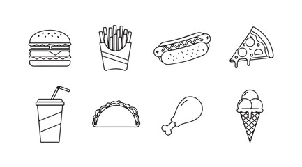 Hand drawn sketch icons of popular fast food items set vector