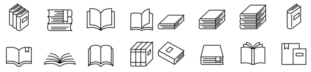 Book icon set in thin line style