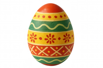 Painted easter egg showing traditional folk art patterns, vibrant colors and festive holiday decoration, transparent background