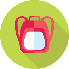 Pink Backpack Icon With Long Shadow And Rounded Green Background