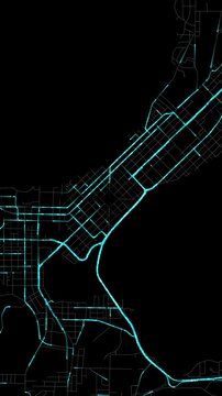 Urban Traffic Flow Map Simulation in Madison, Wisconsin, GPS Smart city route Transportation Portrait