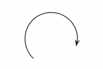 Curved arrow icon indicating rotation, refresh, undo, or a circular direction on transparent background