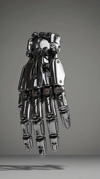 Main robotique chrom&eacute;e suspendue dans le vide