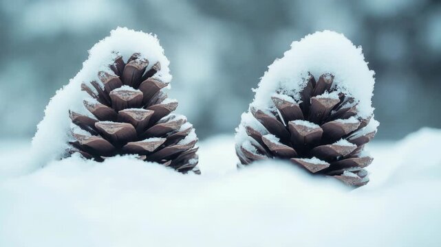 Snow-covered pinecones