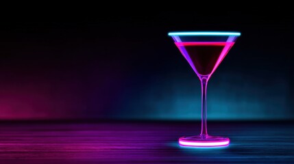 Mixology Winter Cocktail Crafting, A vibrant cocktail glass illuminated with neon lights, showcasing a rich red drink against a dark background.