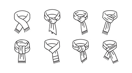 Collection of eight hand drawn scarf styles various knotting techniques fashion accessories collection vector