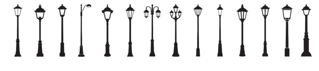 street lights silhouette white background 