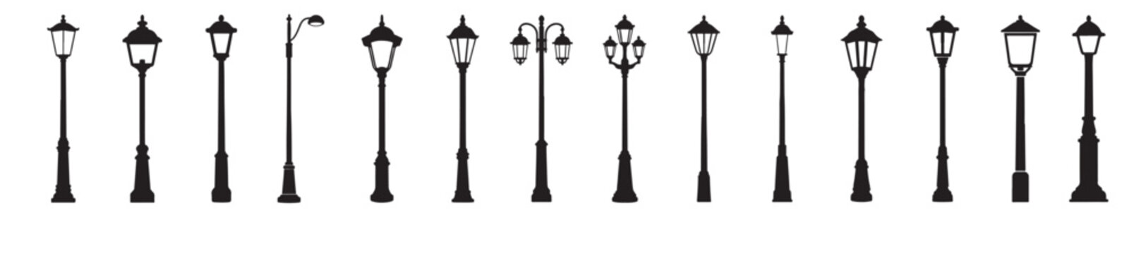 street lights silhouette white background 