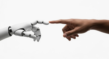 Seamless connection between human touch and advanced robotics symbolizing future collaboration and technological integration
