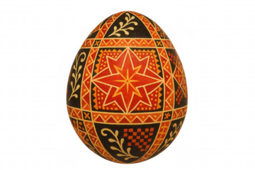 Ukrainian pysanka folk art decorating easter egg with traditional ethnic symbols and geometric patterns, transparent background