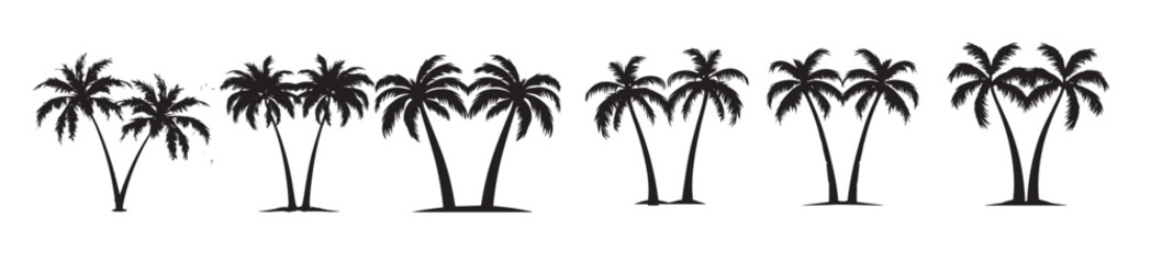this set of detailed palm and coconut tree silhouette 