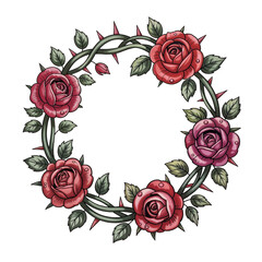 Beautiful rose wreath design featuring thorns, perfect for decorative projects and floral arrangements