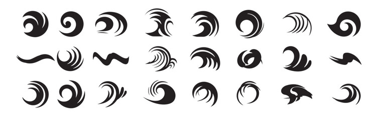  twenty four abstract black wave icons minimalist style wave