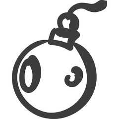 Simple Black And White Christmas Bauble Doodle Icon With A Curling Ribbon On A Transparent Background