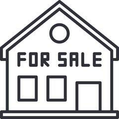 Minimalist Outline Icon of a House with FOR SALE Sign Centered on Transparent Background Representing Real Estate Transaction