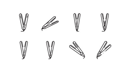 Set of eight hair straighteners viewed from multiple angles isolated on vector