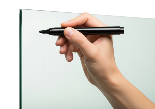 Brainstorming ideas with a marker on a glass board, perfect for team meetings, planning, and creative sessions, a modern tool for collaboration