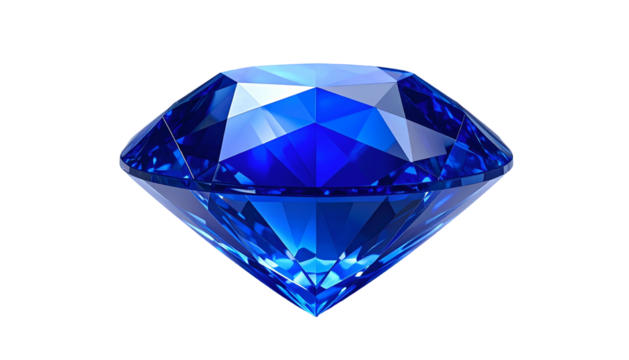 Sparkling, faceted, deep-blue gemstone on black background