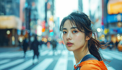 マラソンする女性、汗を流しスポーツする