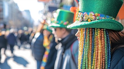 A Woman Wearing A Festive Green Hat At A Parade