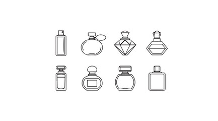 Collection of elegant perfume bottles outline icons for beauty and fragrance presentation vector