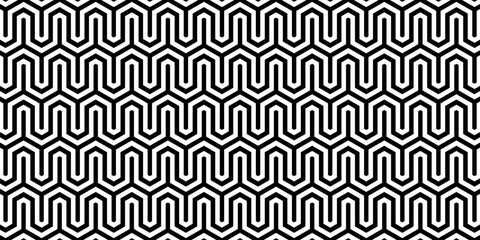 Seamless black and white geometric pattern with zigzag lines creating a modern optical illusion background.