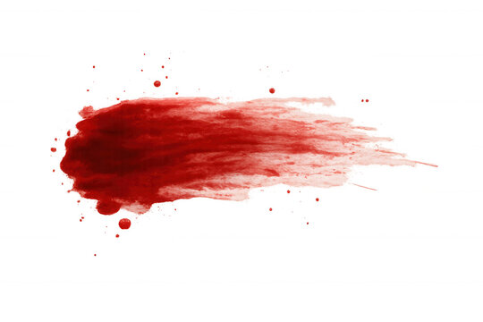 Blood red smear creating a dripping stain and splattering texture on transparent background