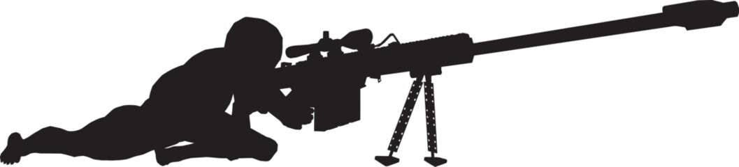 Silhouette Soldier with large Sniper Weapon Vector Design