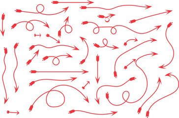 Numerous Red Hand Drawn Arrows and Swirls in Various Shapes and Directions on White artistic collection