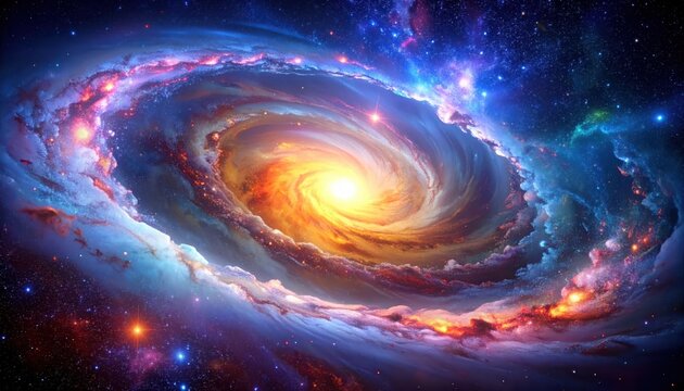 Vibrant Spiral Galaxy with Swirling Nebula and Bright Center.