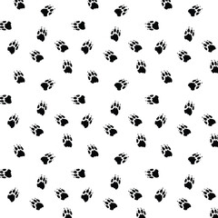 Lion footprint seamless pattern with black color on a transparent background